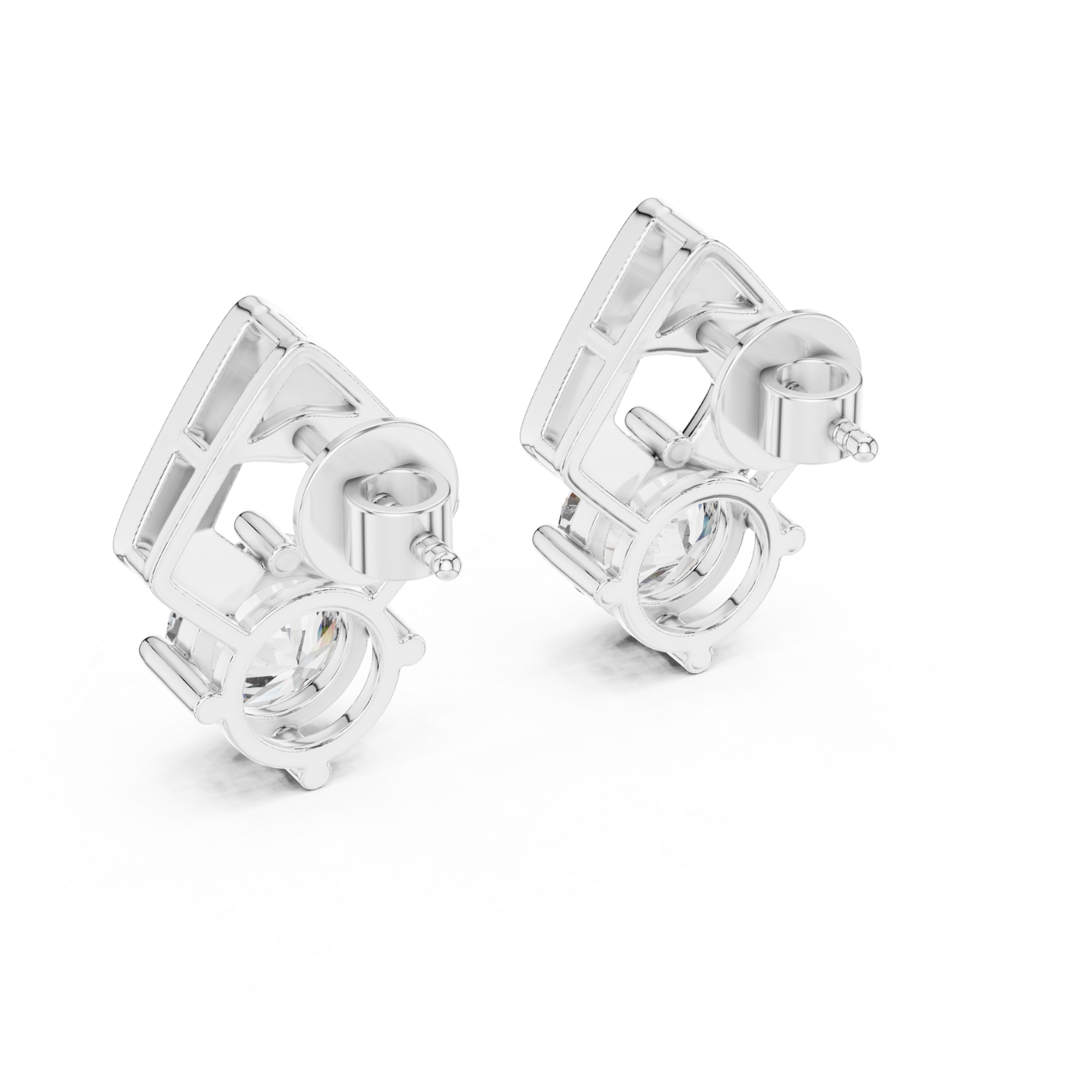 Modern Geometric Solitaire Diamond Stud Earrings