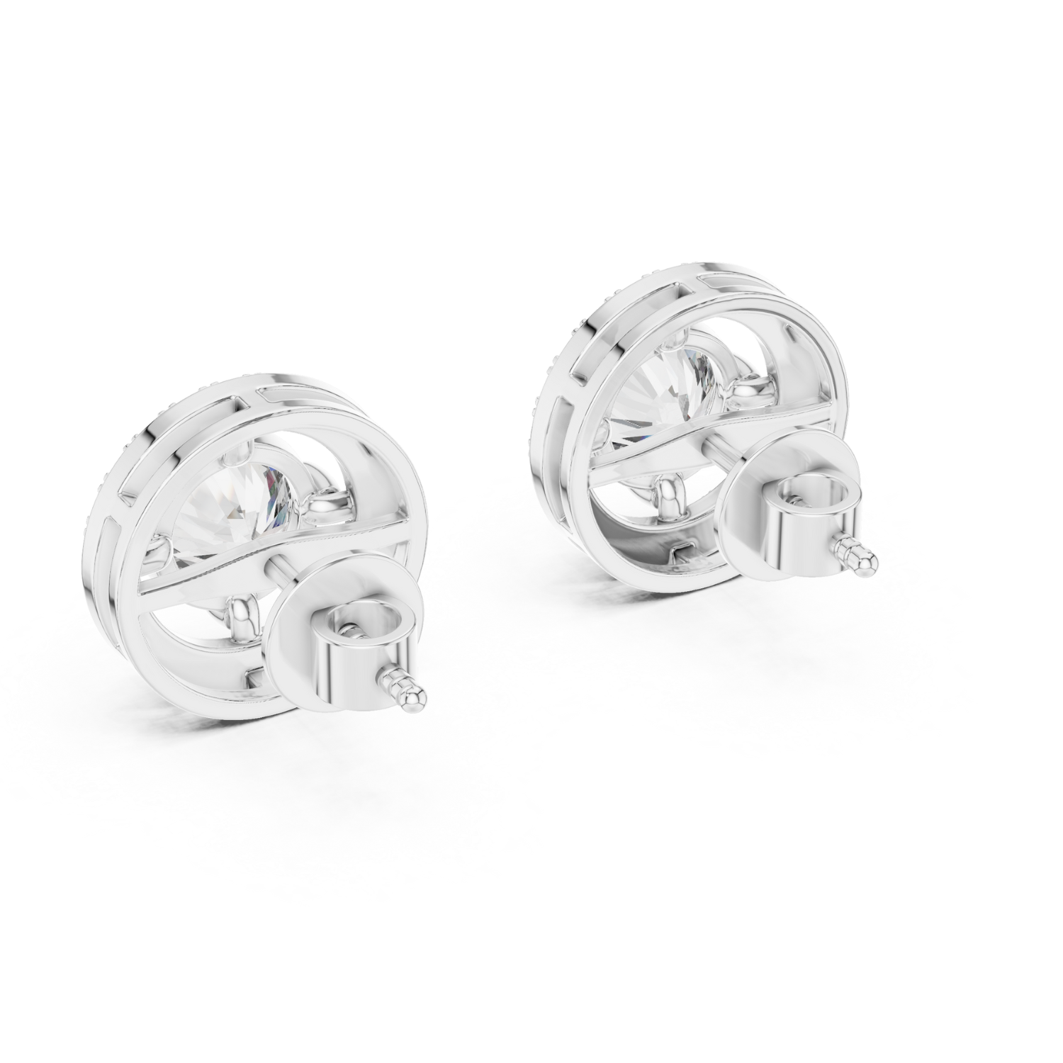Halo Round-Cut Diamond Stud Earrings