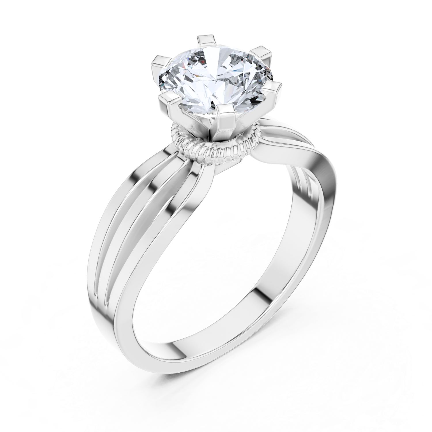 Six-Prong Round-Cut Diamond Ring with Split Band
