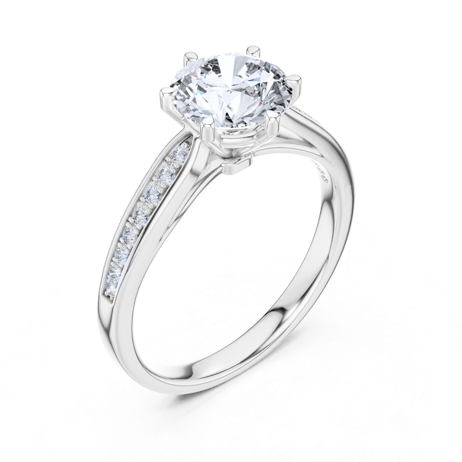 Round-Cut Diamond Solitaire Ring With Pave-Set Accents