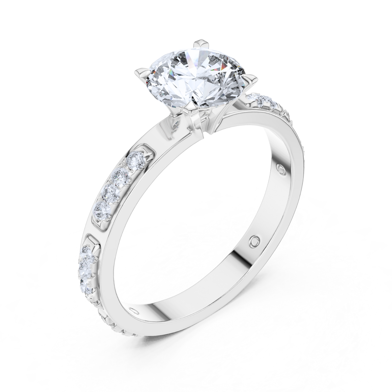 Round-Cut Diamond Solitaire Ring With Channel-Set Accents