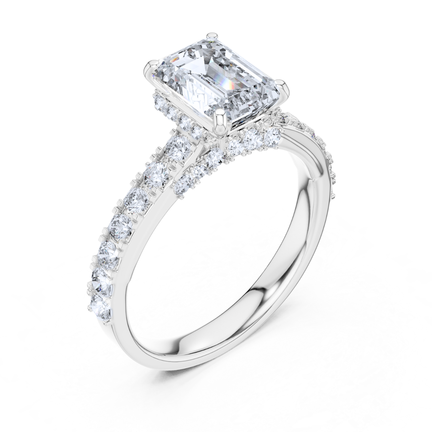 Emerald-Cut Diamond Pave Ring