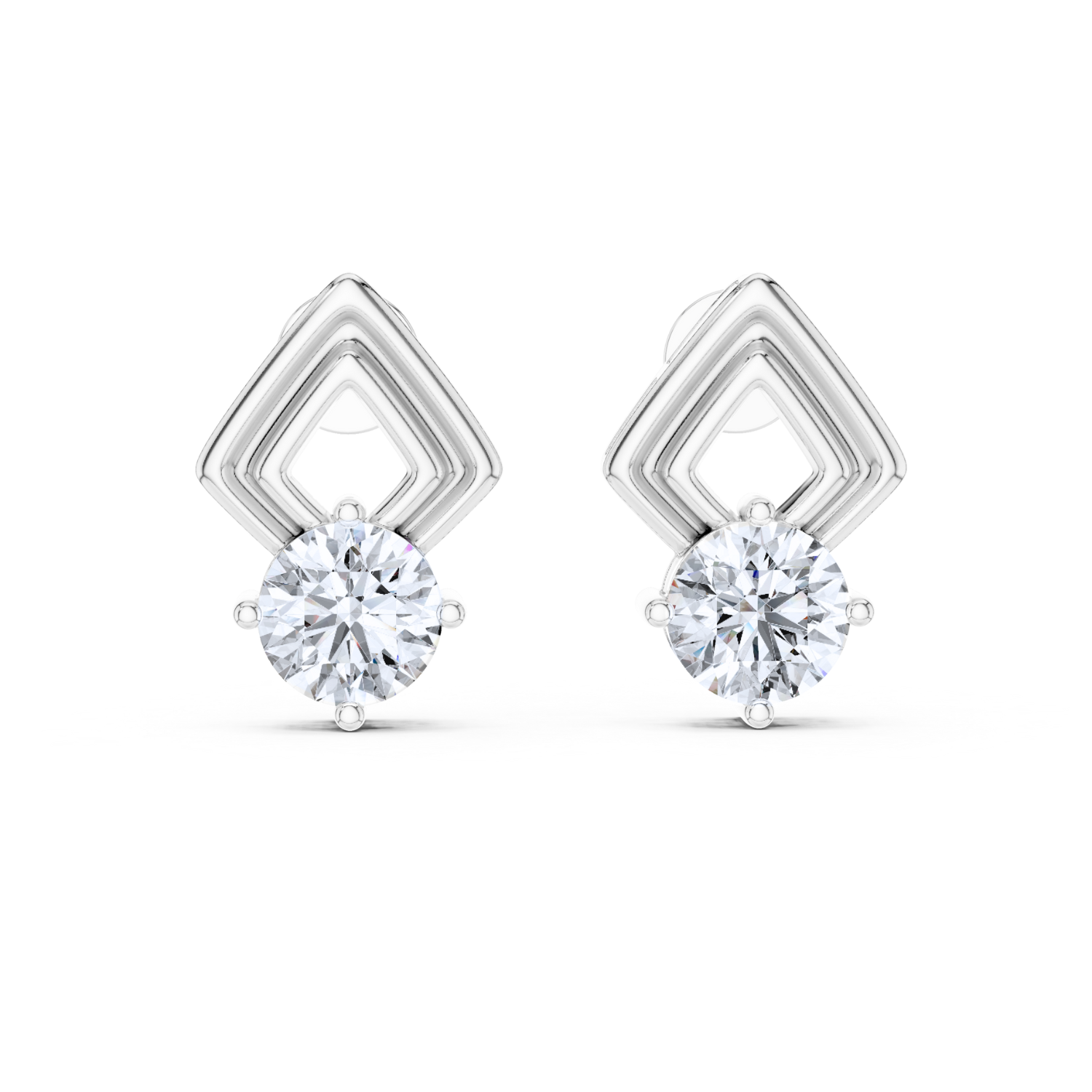 Modern Geometric Solitaire Diamond Stud Earrings