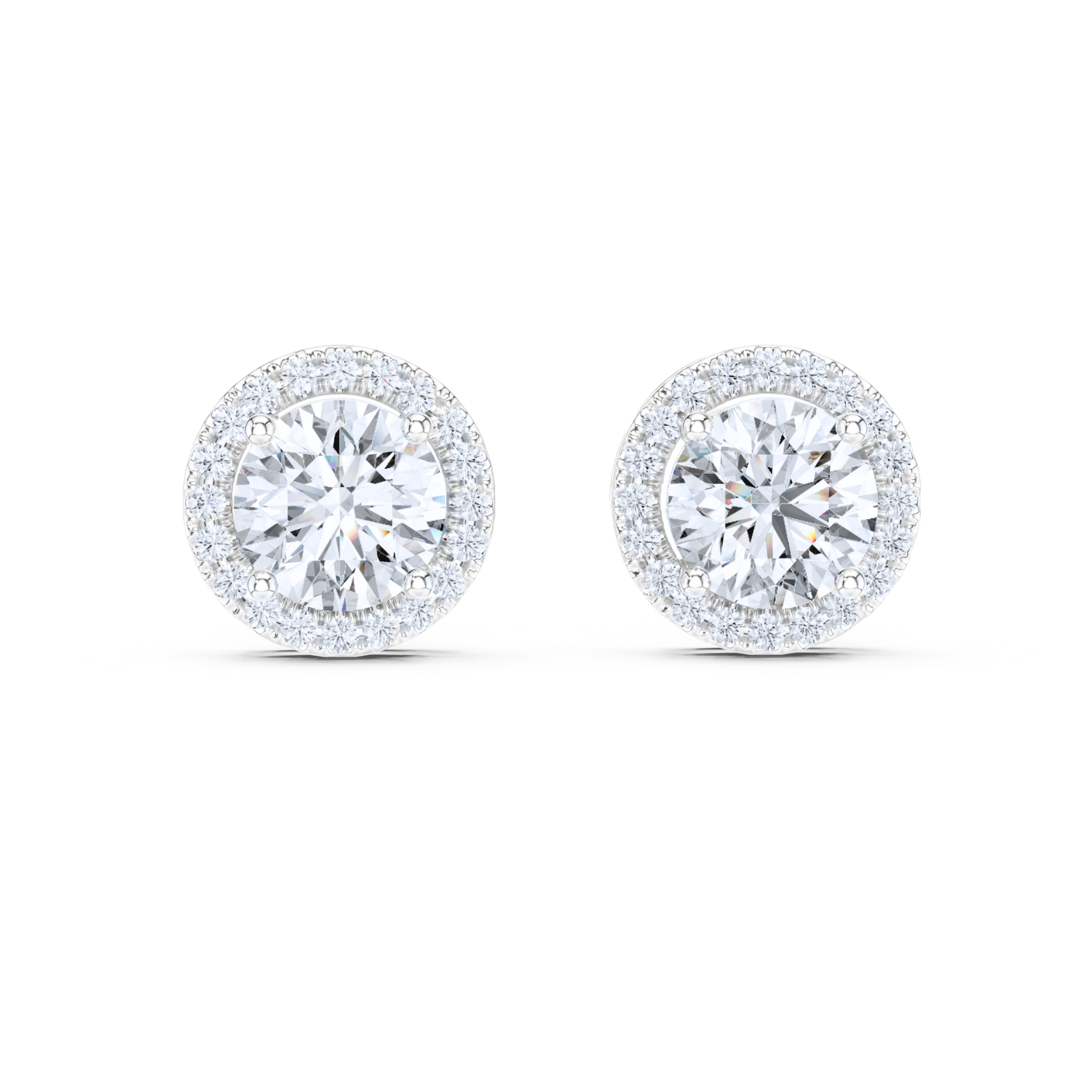 Classic Round Halo Diamond Stud Earrings