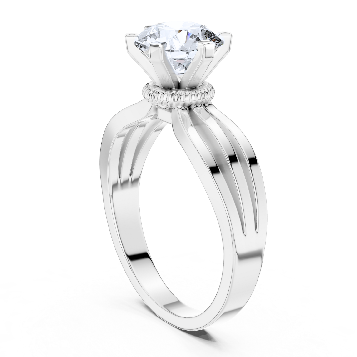 Six-Prong Round-Cut Diamond Ring with Split Band