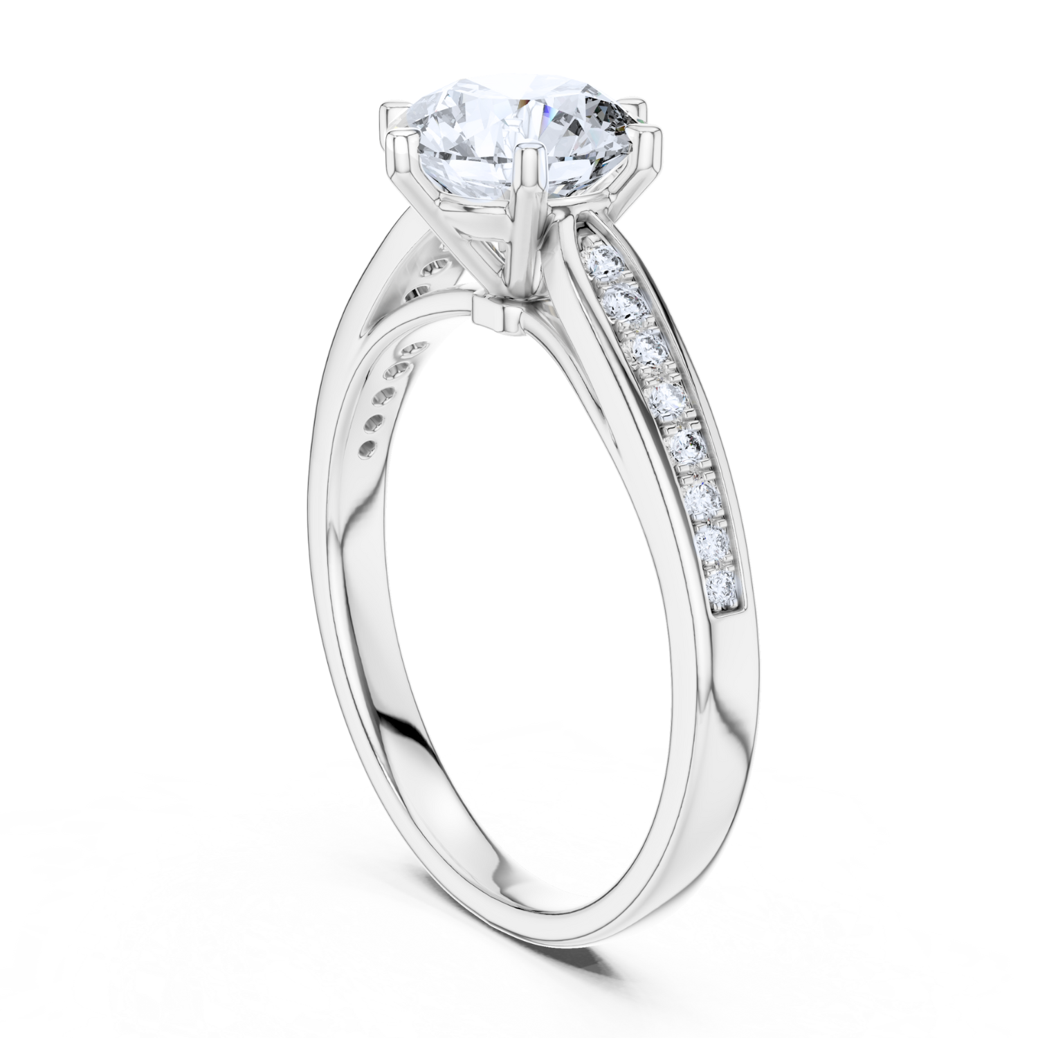 Round-Cut Diamond Solitaire Ring With Pave-Set Accents