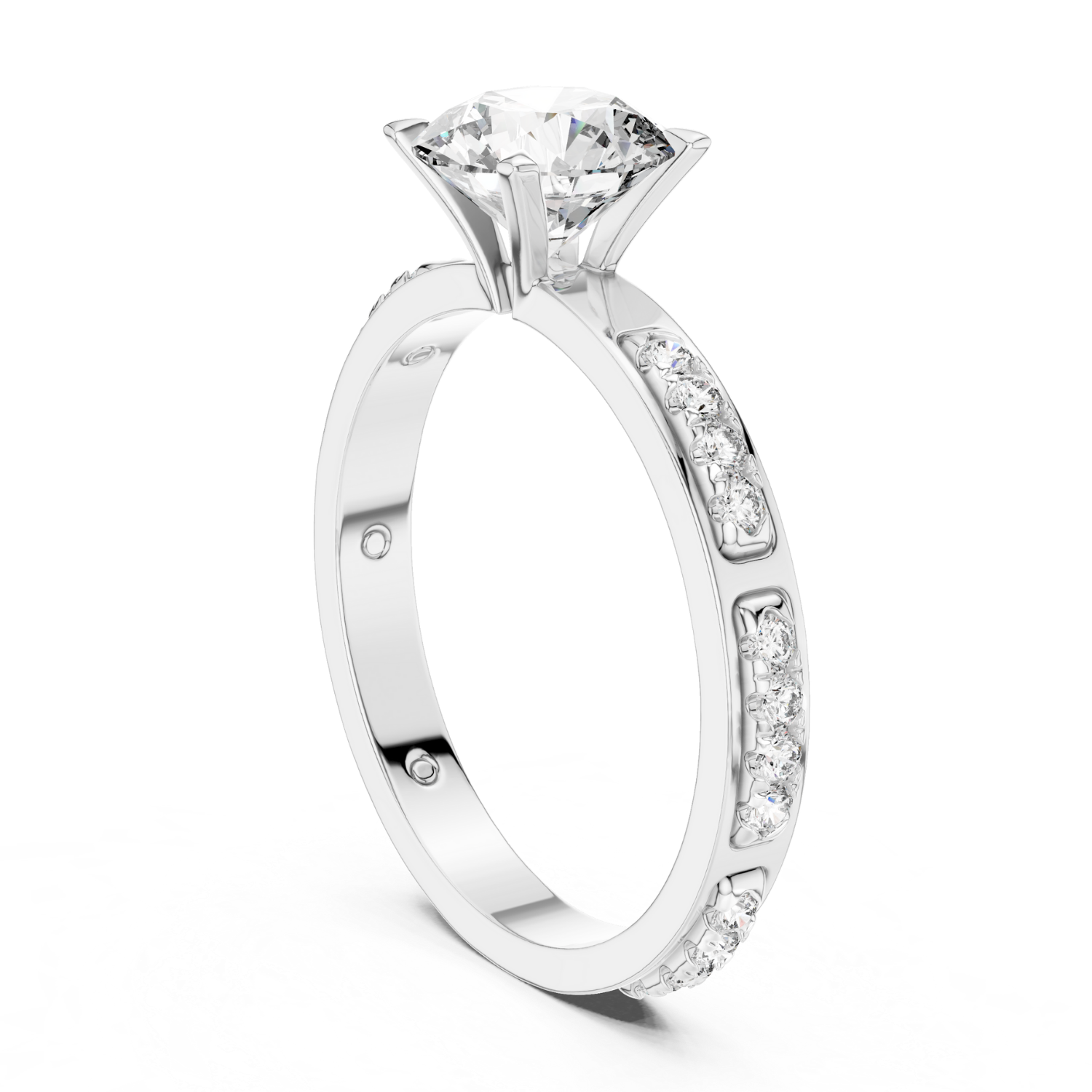 Round-Cut Diamond Solitaire Ring With Channel-Set Accents