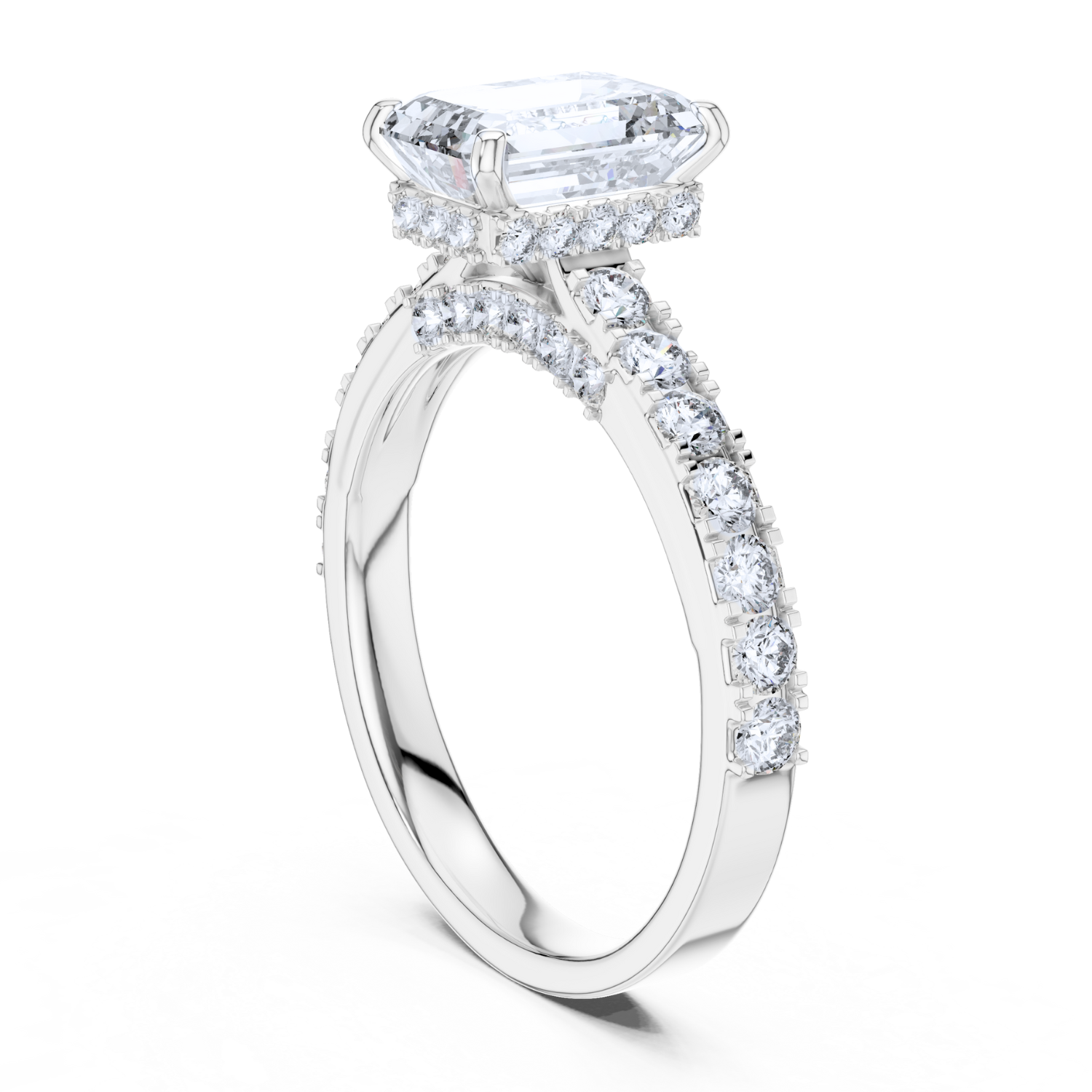 Emerald-Cut Diamond Pave Ring