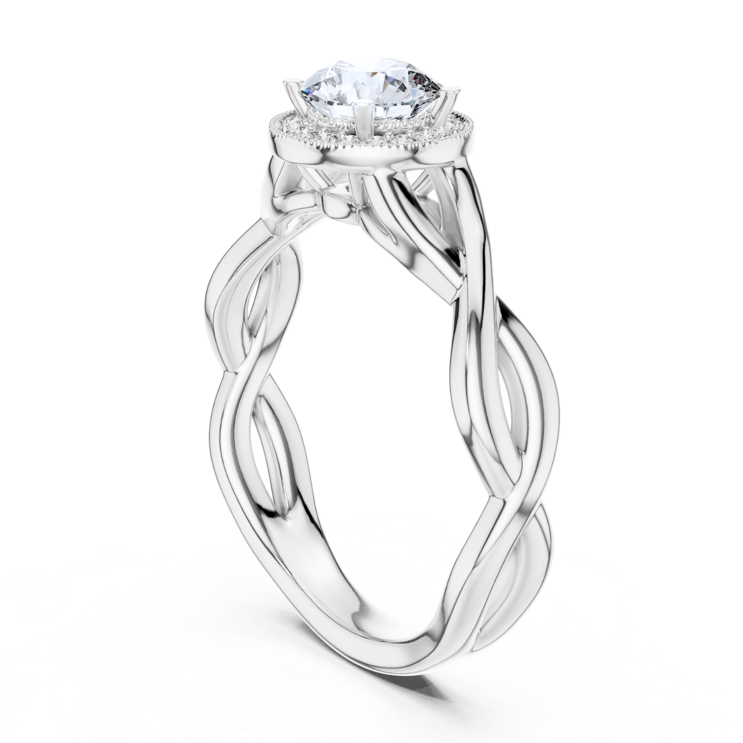 Round Halo Twisted Band Diamond Ring