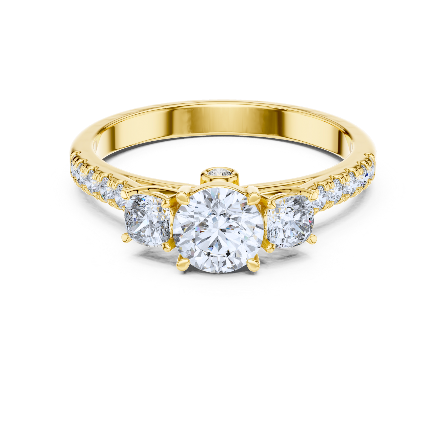Classic Three-Stone Diamond Ring with Pave Band