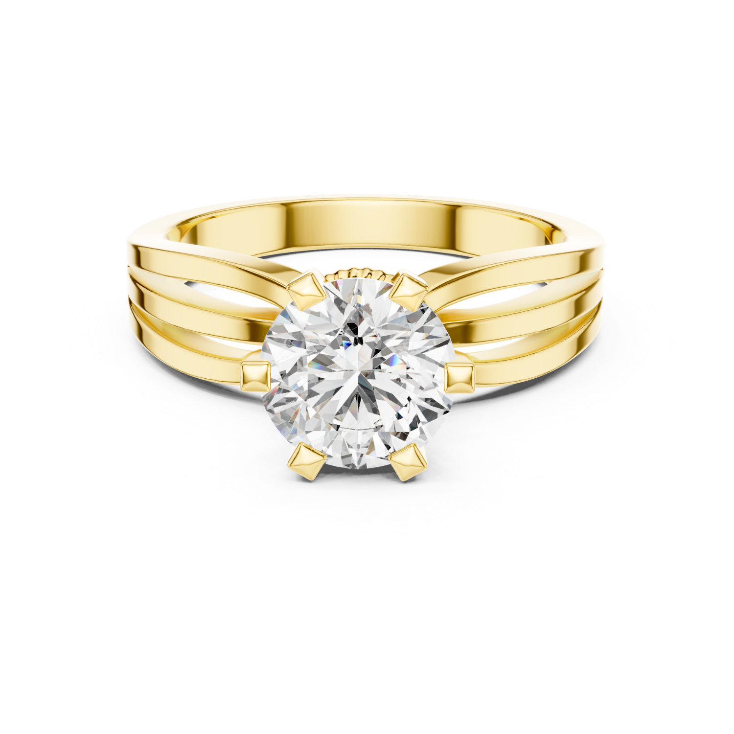 Six-Prong Round-Cut Diamond Ring with Split Band