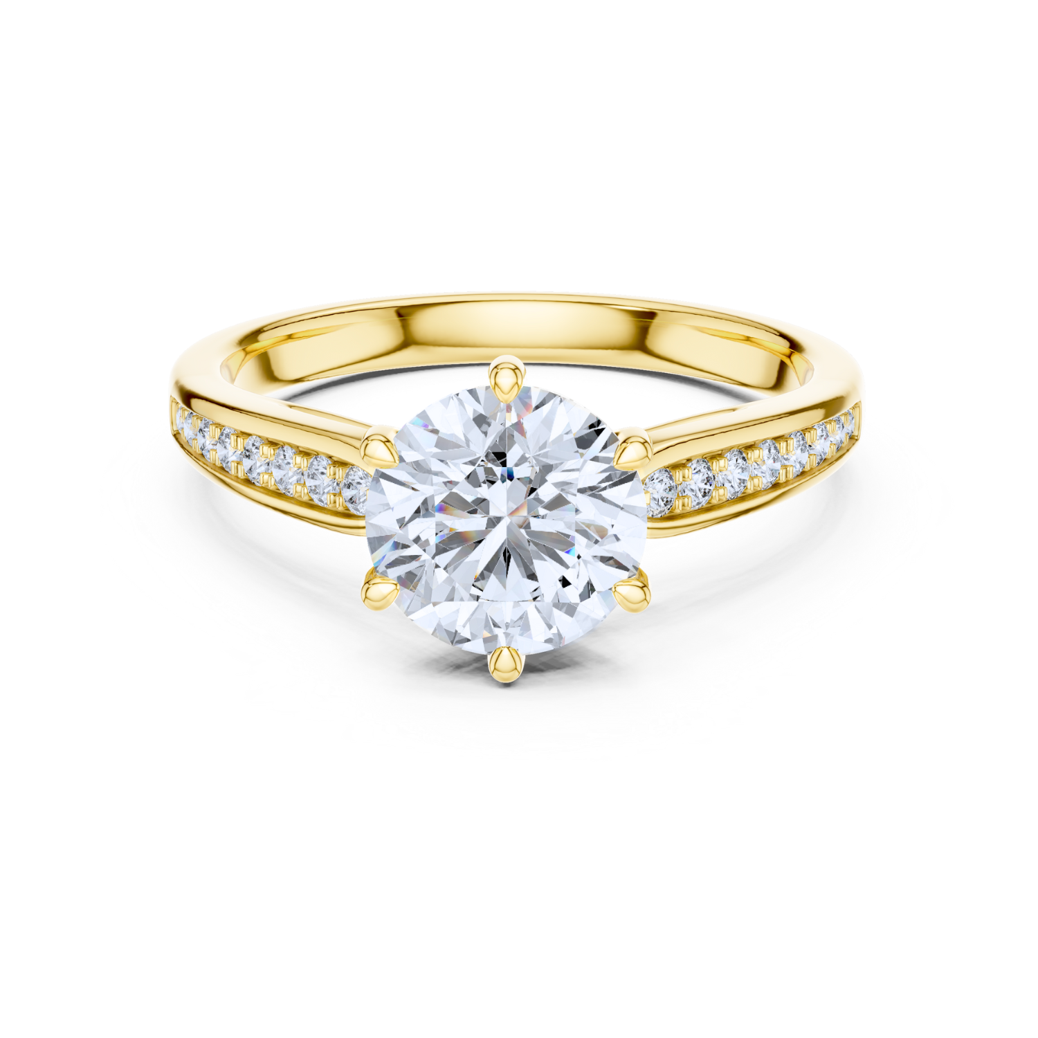 Round-Cut Diamond Solitaire Ring With Pave-Set Accents