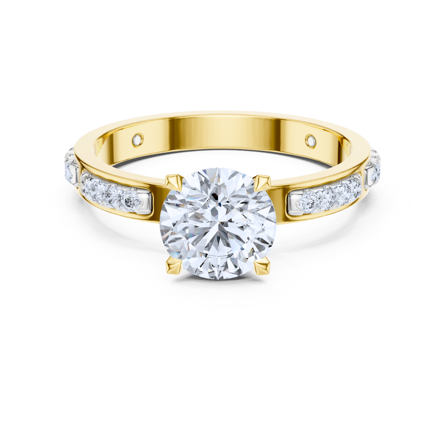 Round-Cut Diamond Solitaire Ring With Channel-Set Accents