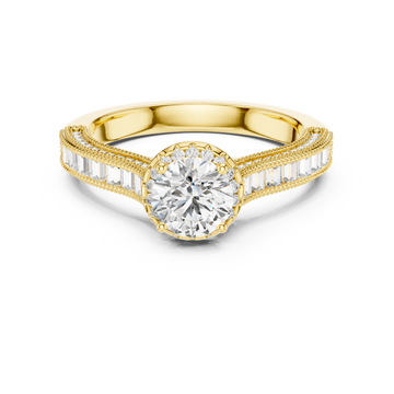 Round Halo Baguette Diamond Ring