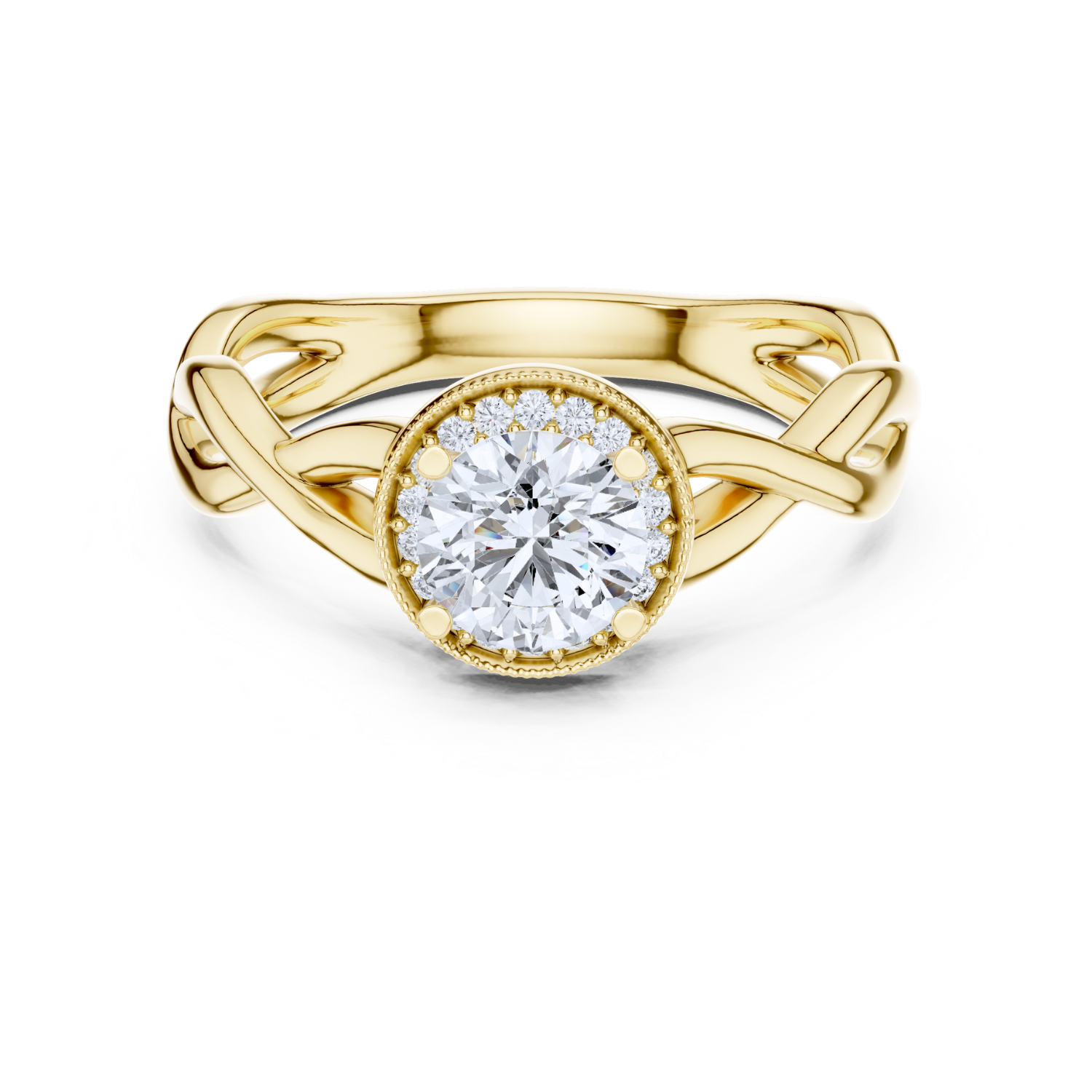 Round Halo Twisted Band Diamond Ring