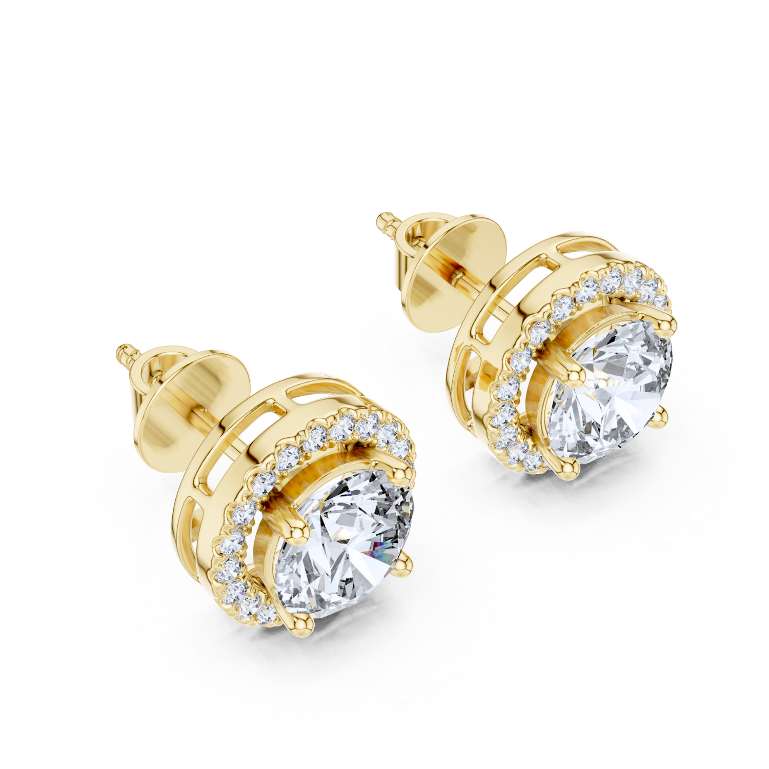 Classic Round Halo Diamond Stud Earrings