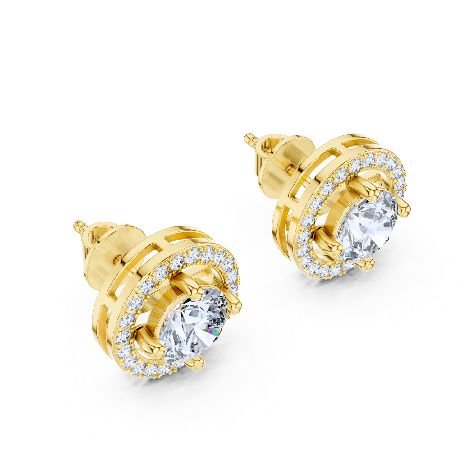 Halo Round-Cut Diamond Stud Earrings