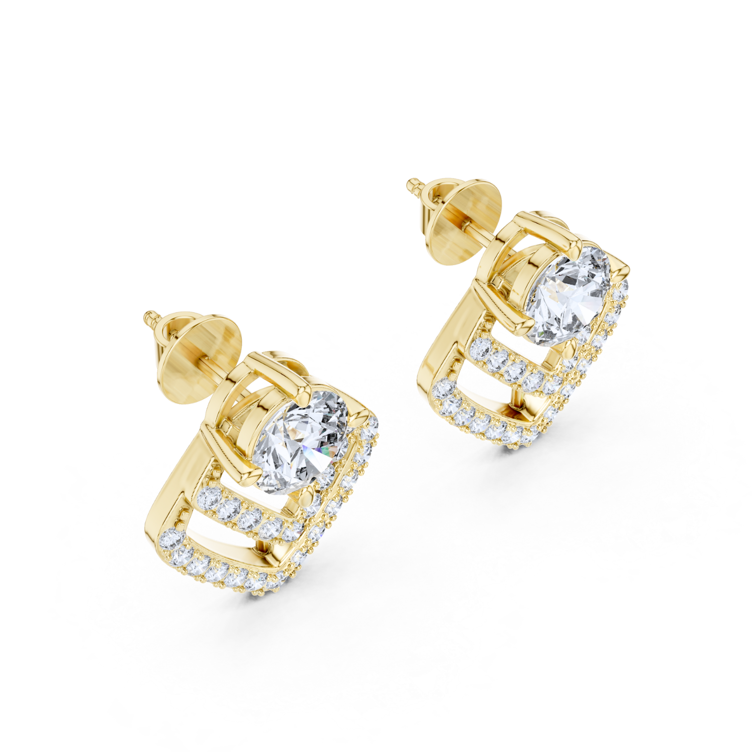 Radiant Halo Bridge Diamond Stud Earrings