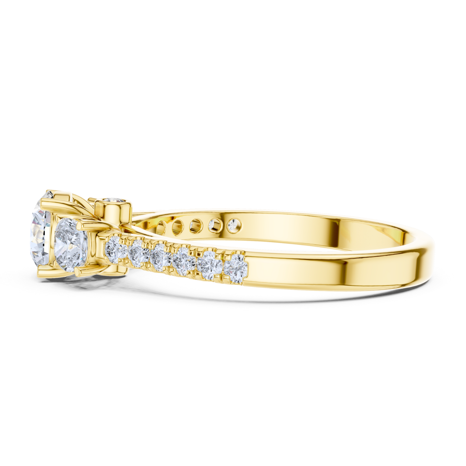 Classic Three-Stone Diamond Ring with Pave Band