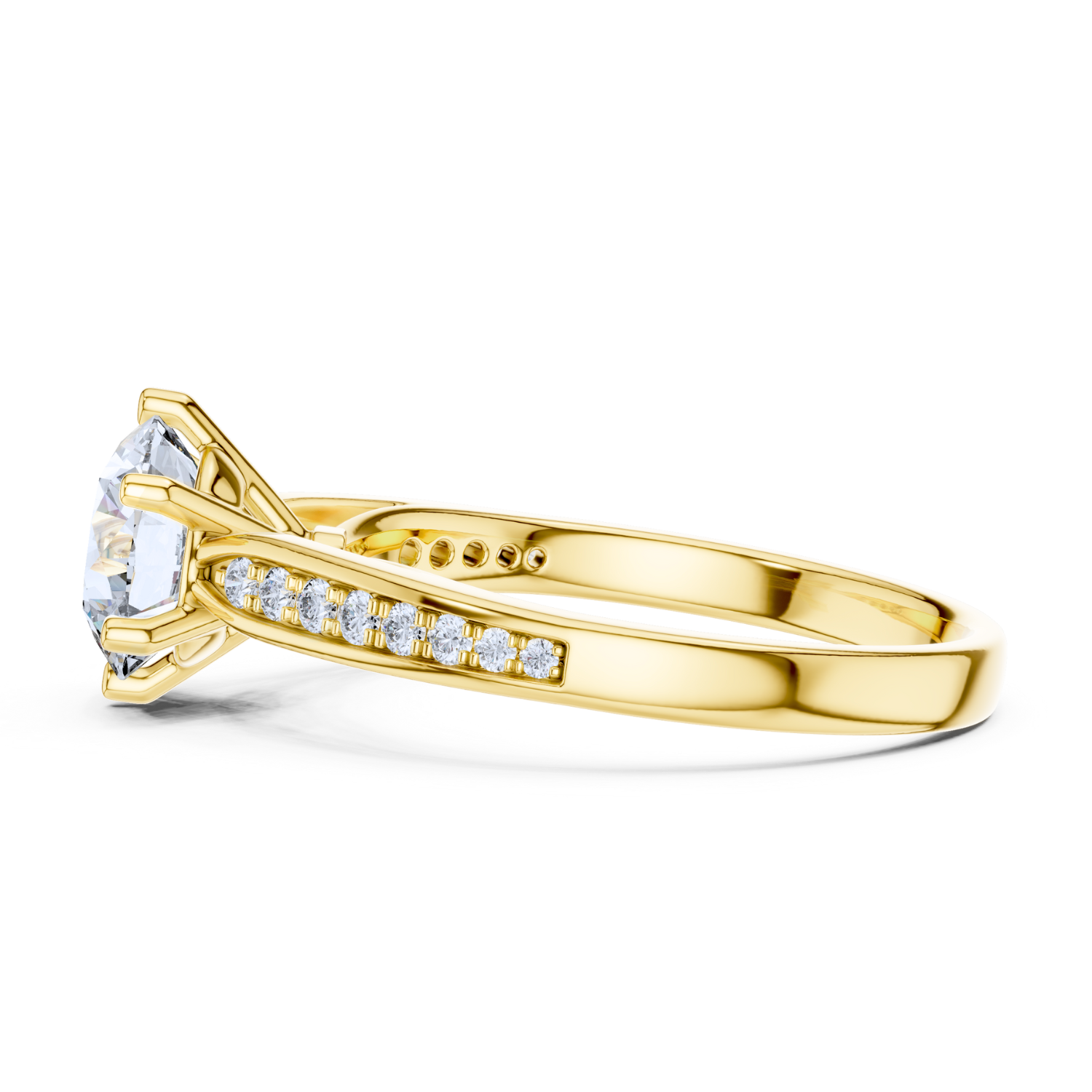 Round-Cut Diamond Solitaire Ring With Pave-Set Accents