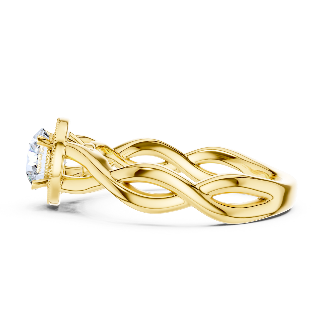 Round Halo Twisted Band Diamond Ring