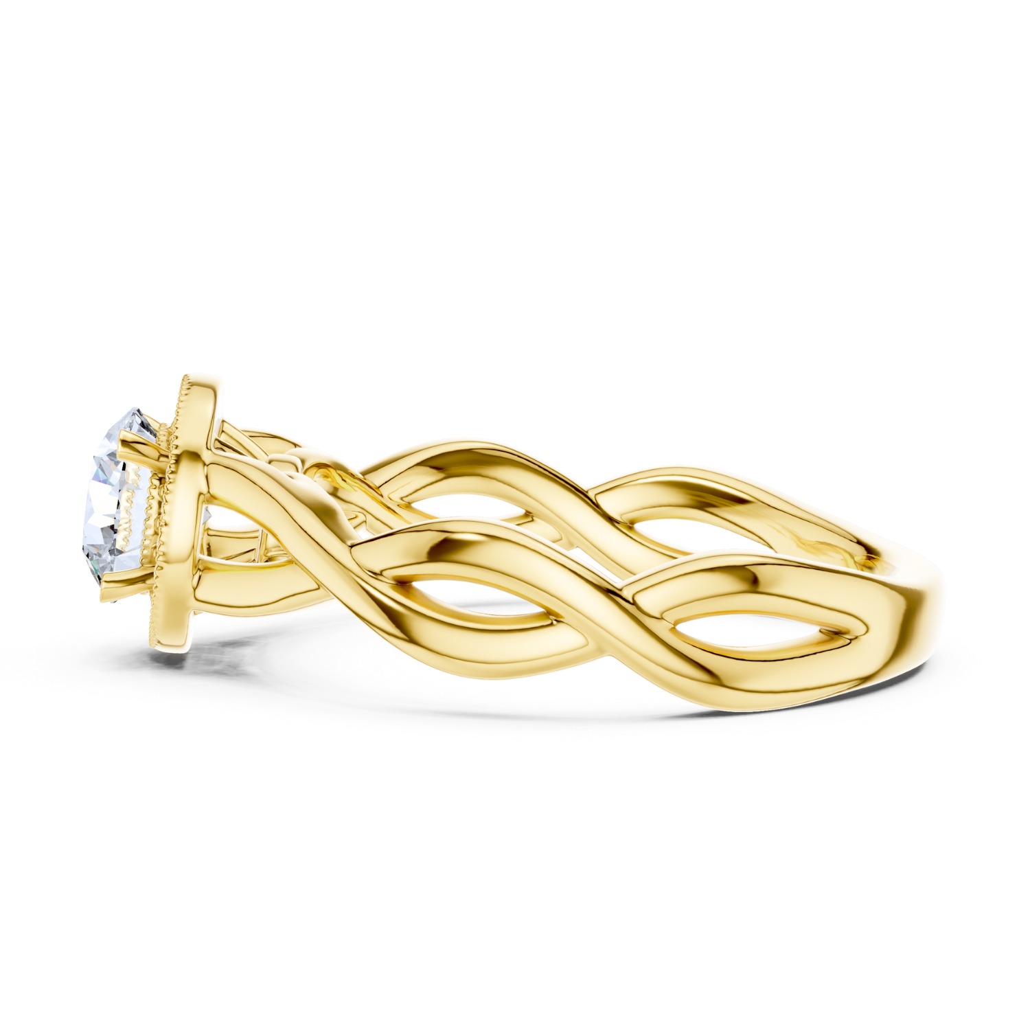 Round Halo Twisted Band Diamond Ring