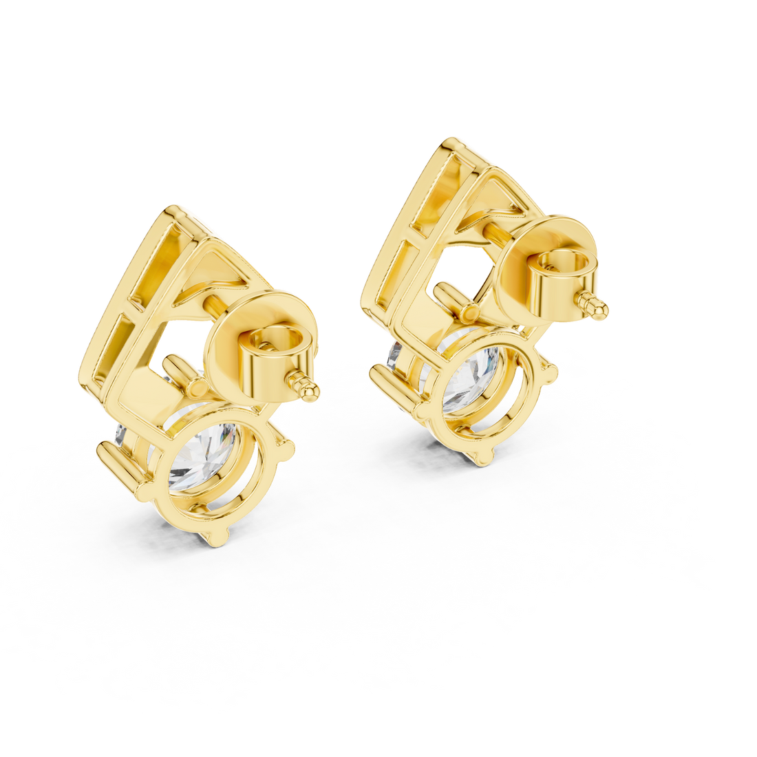Modern Geometric Solitaire Diamond Stud Earrings