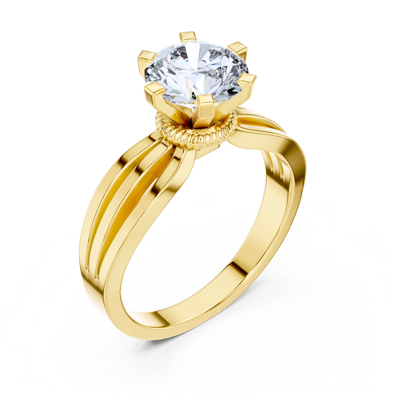 Six-Prong Round-Cut Diamond Ring with Split Band