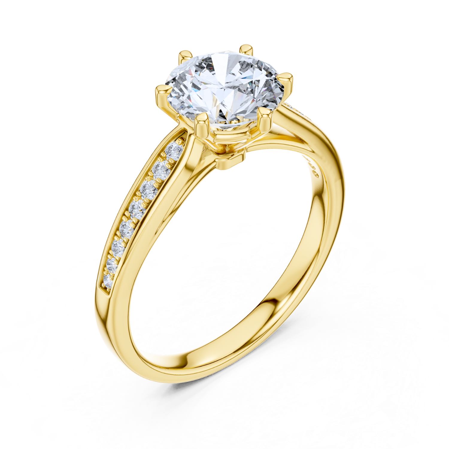 Round-Cut Diamond Solitaire Ring With Pave-Set Accents
