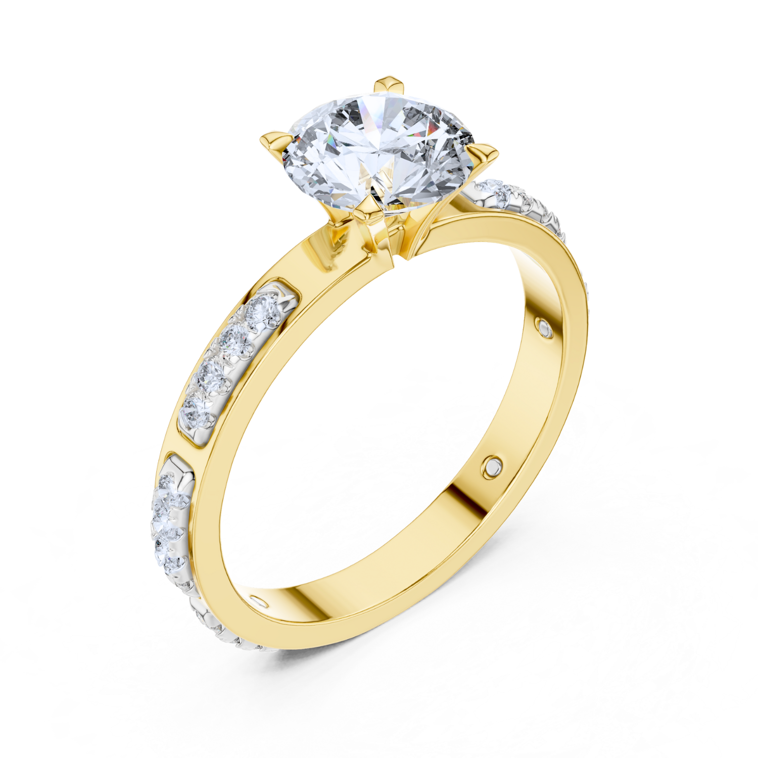 Round-Cut Diamond Solitaire Ring With Channel-Set Accents