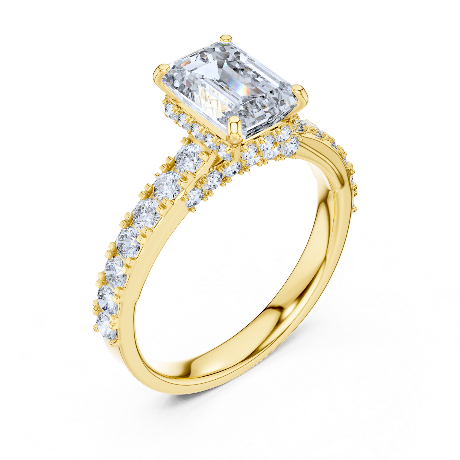 Emerald-Cut Diamond Pave Ring