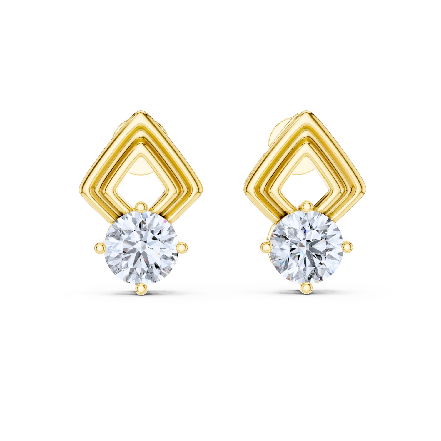 Modern Geometric Solitaire Diamond Stud Earrings