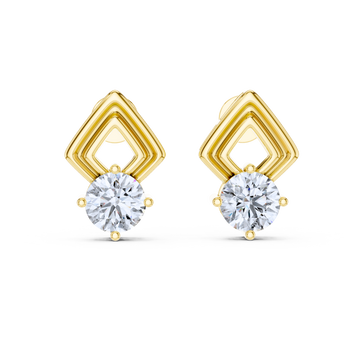 Modern Geometric Solitaire Diamond Stud Earrings