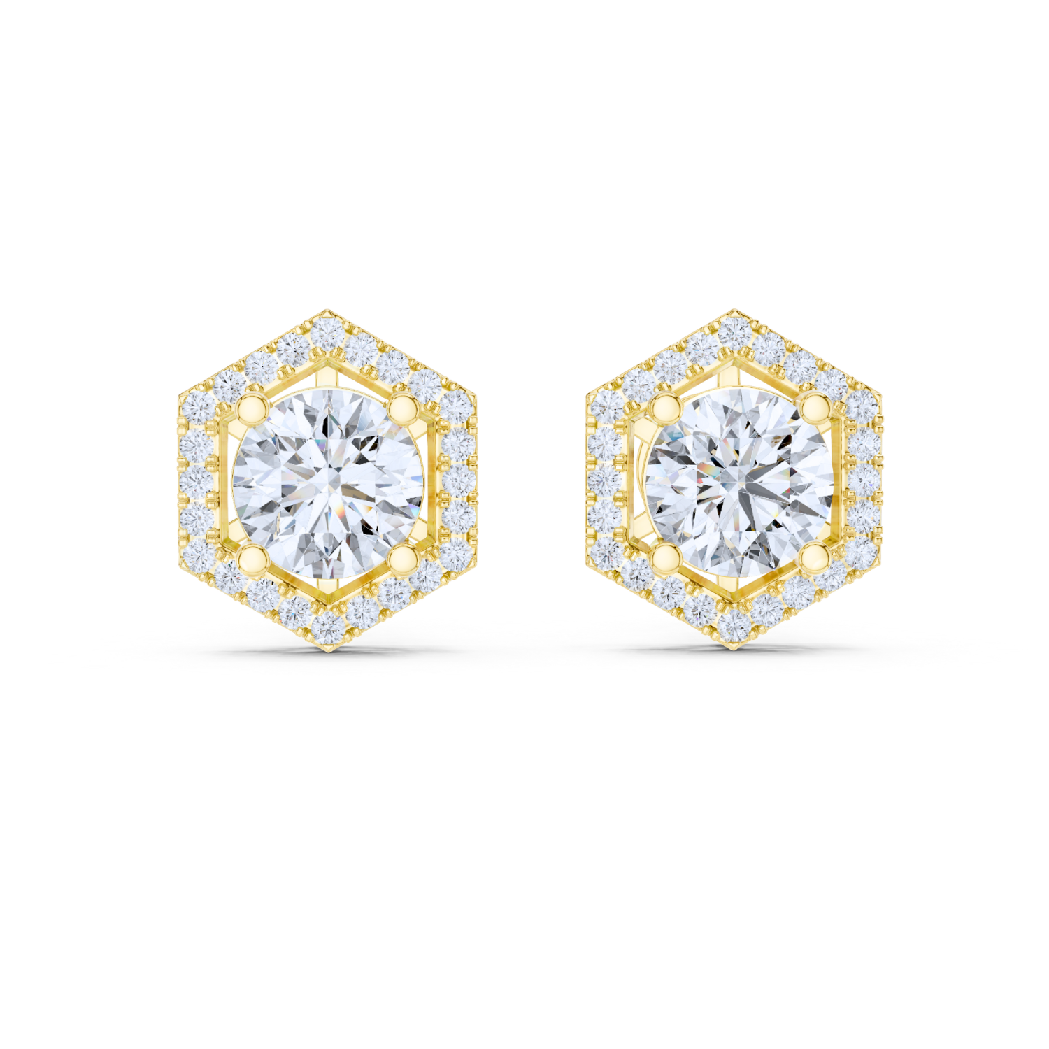 Hexagonal Halo Diamond Stud Earrings