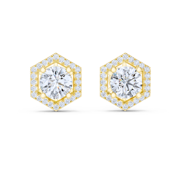 Hexagonal Halo Diamond Stud Earrings