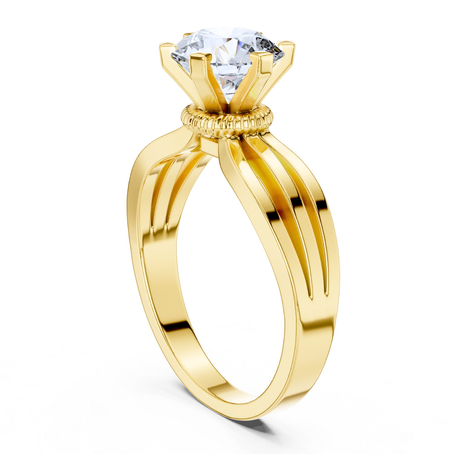 Six-Prong Round-Cut Diamond Ring with Split Band