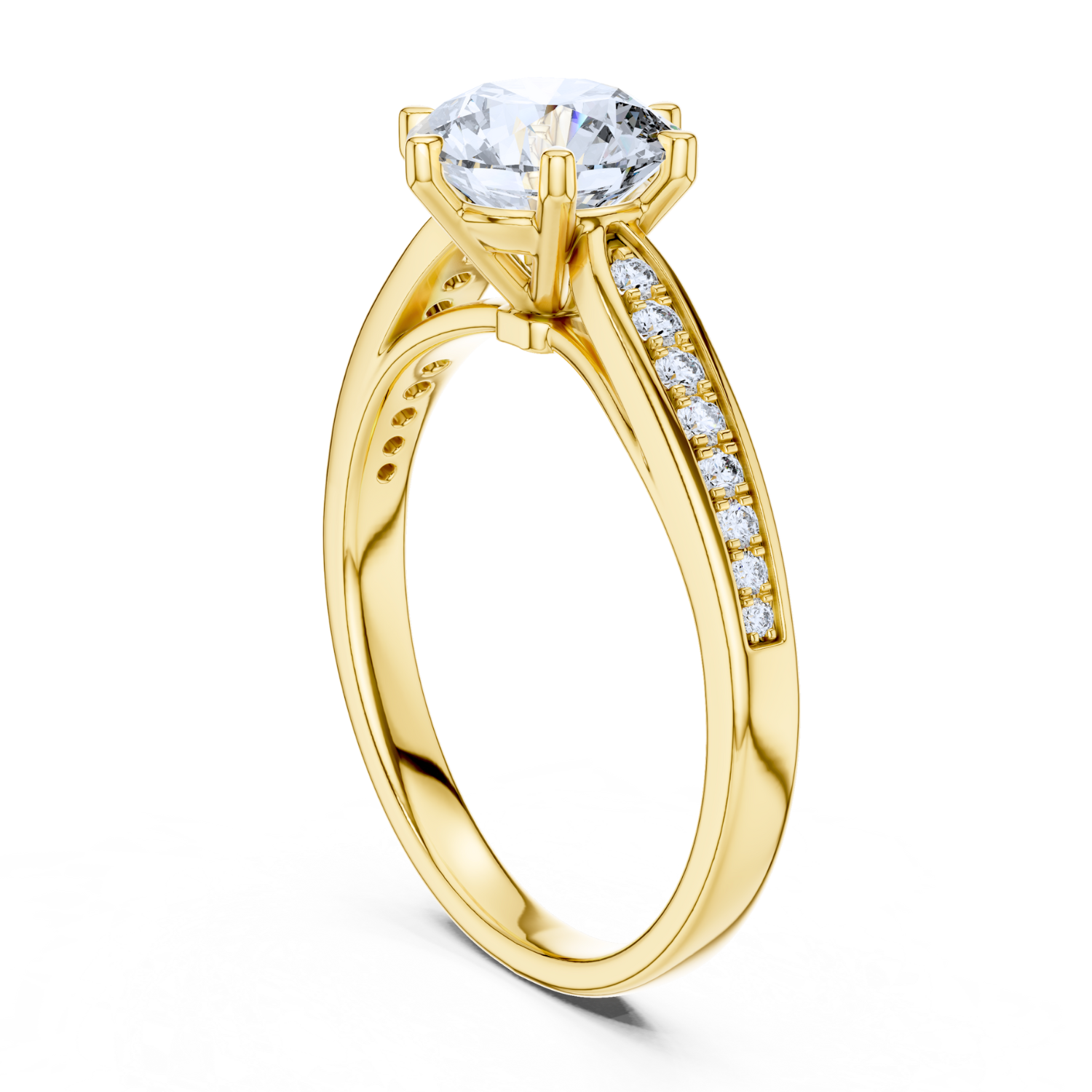 Round-Cut Diamond Solitaire Ring With Pave-Set Accents