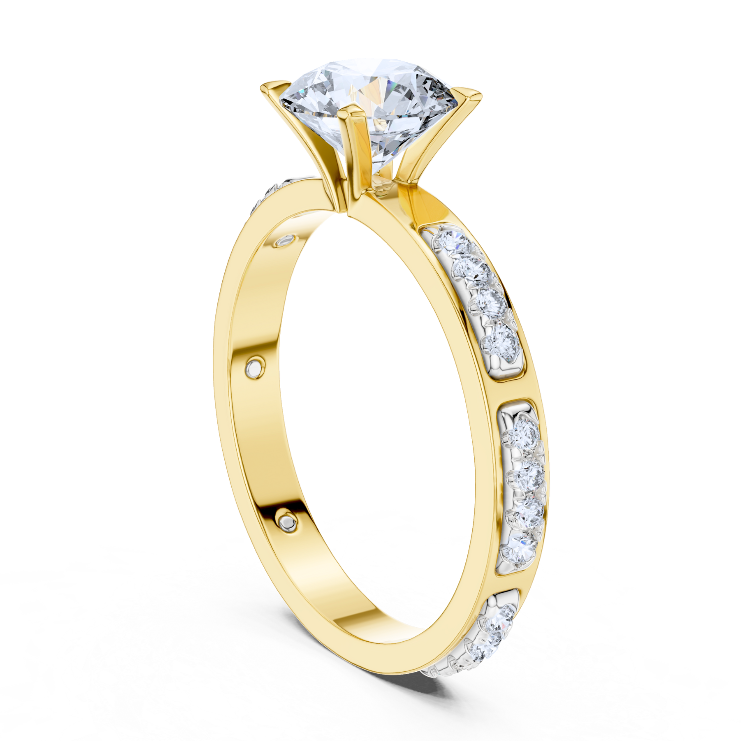 Round-Cut Diamond Solitaire Ring With Channel-Set Accents