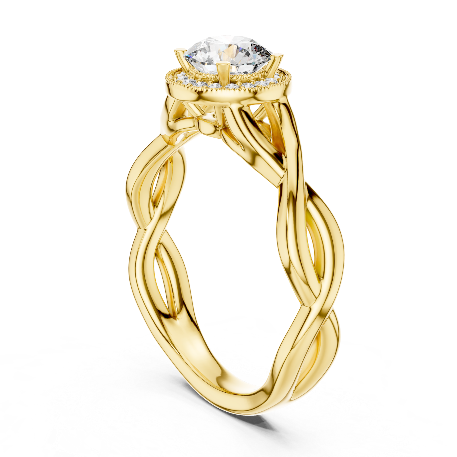 Round Halo Twisted Band Diamond Ring