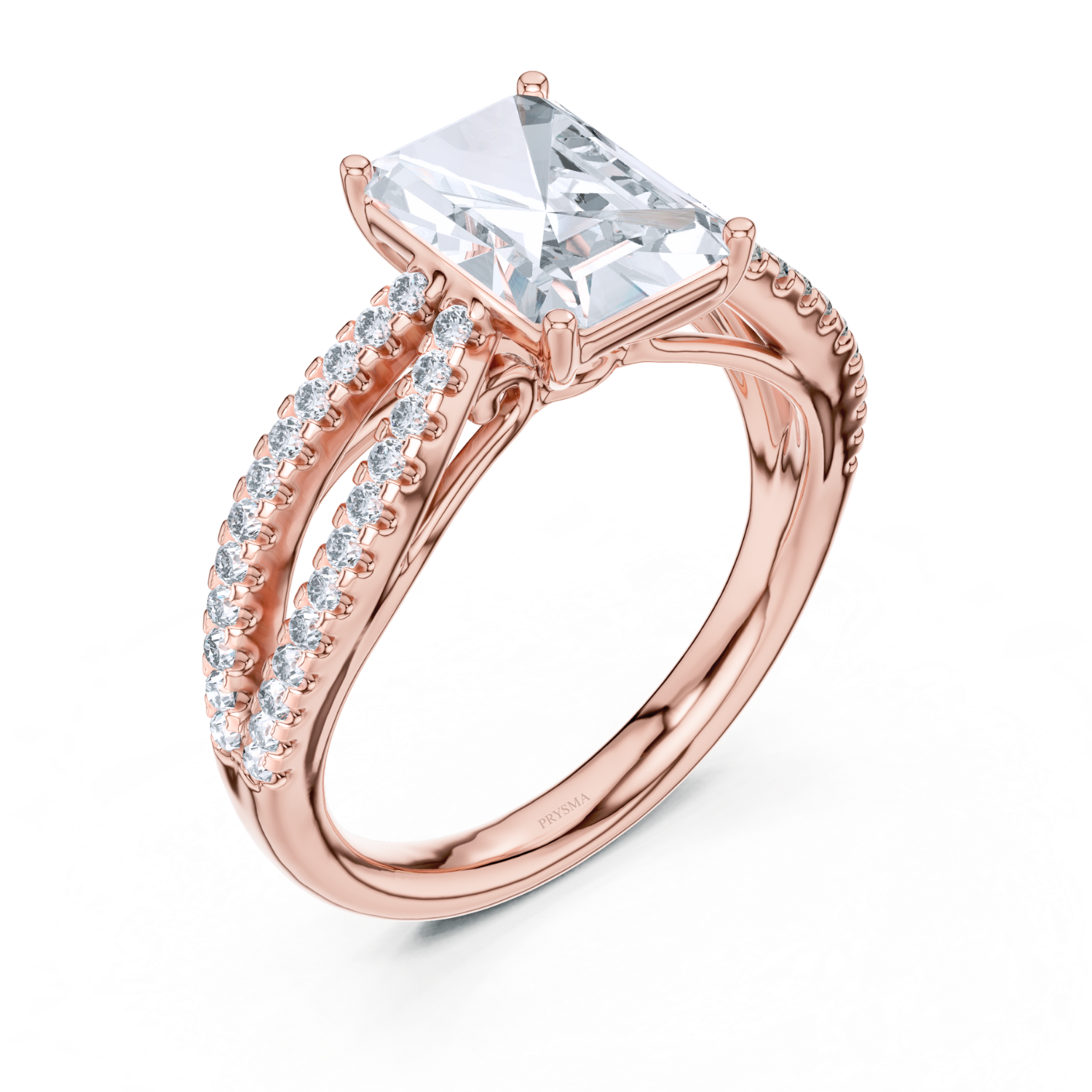 Radiant-Cut Split Shank Diamond Ring